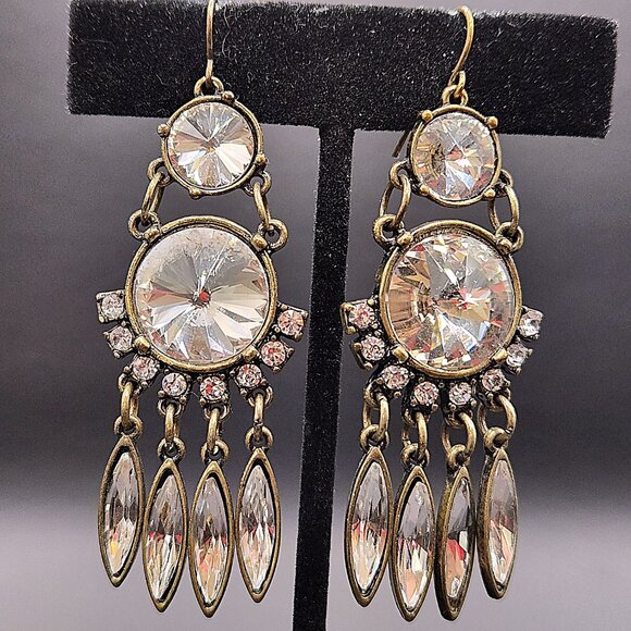 GOLD TONE FACETED CRYSTAL CHANDELIER BOHO DROP EARRINGS - Picture 1 of 7